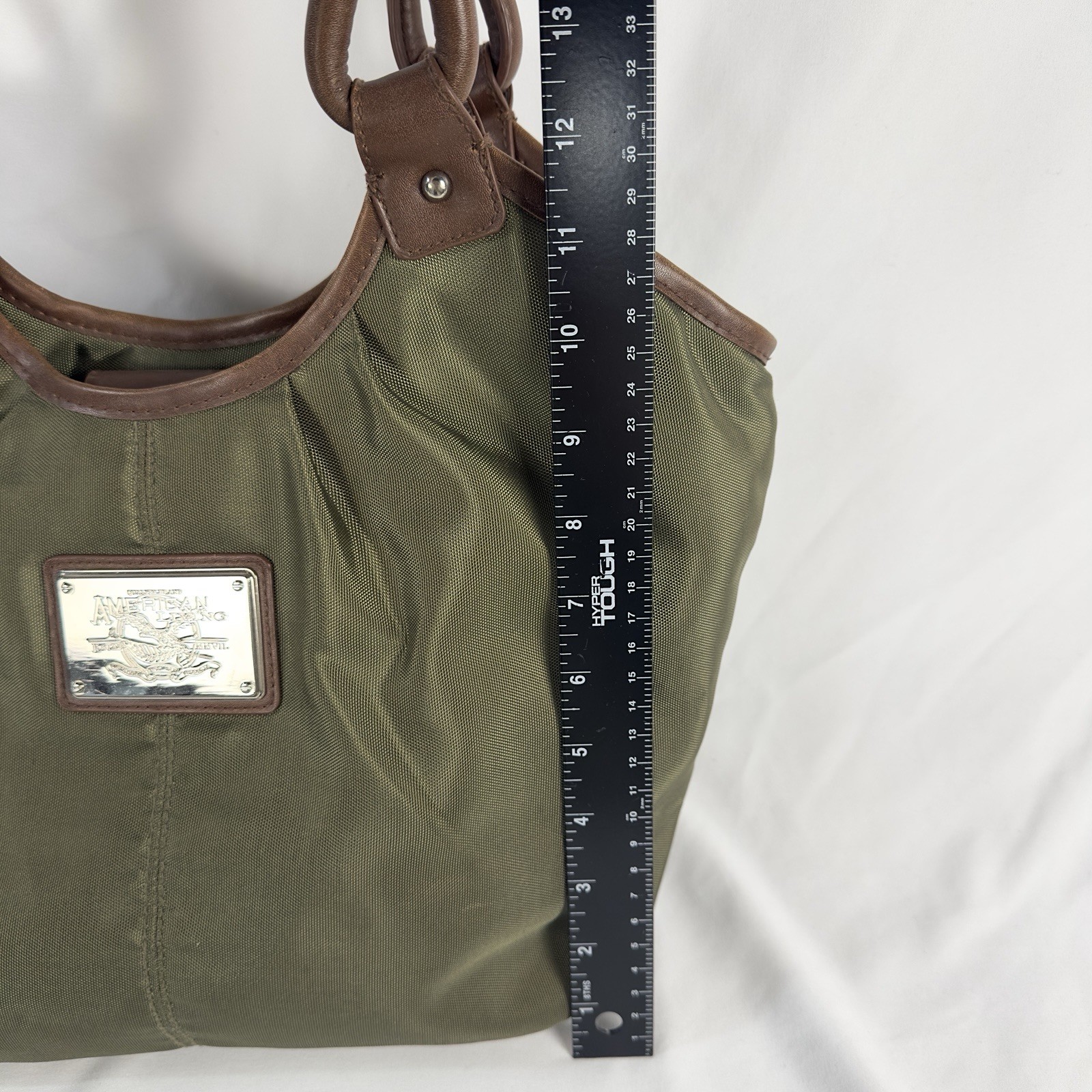 American Living Large Green Shoulder Bag Purse Double Brown Handles