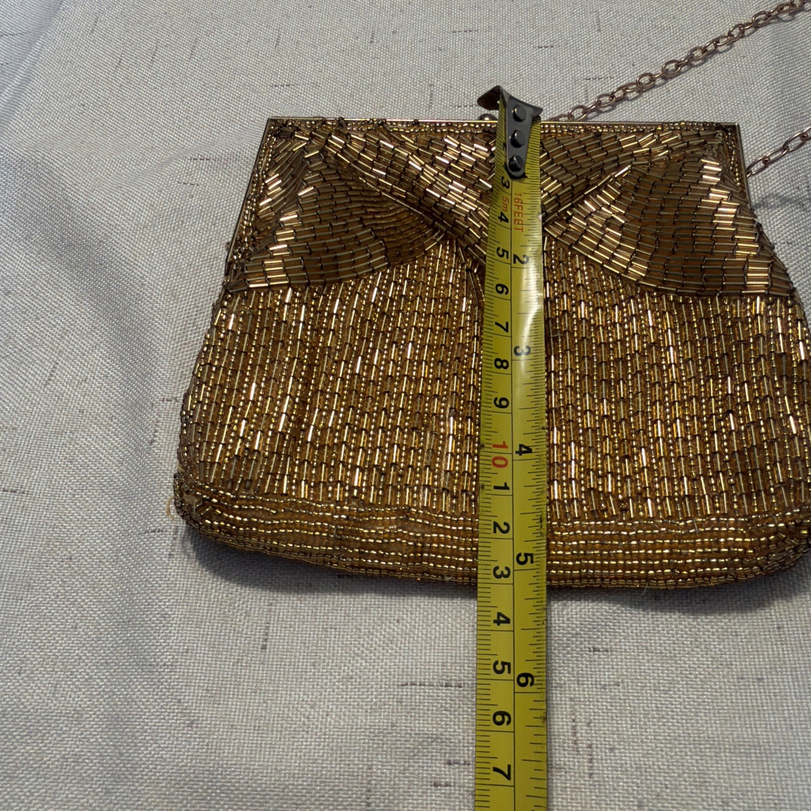 Magid Gold Beaded Evening Bag Hand Made in Hong Kong