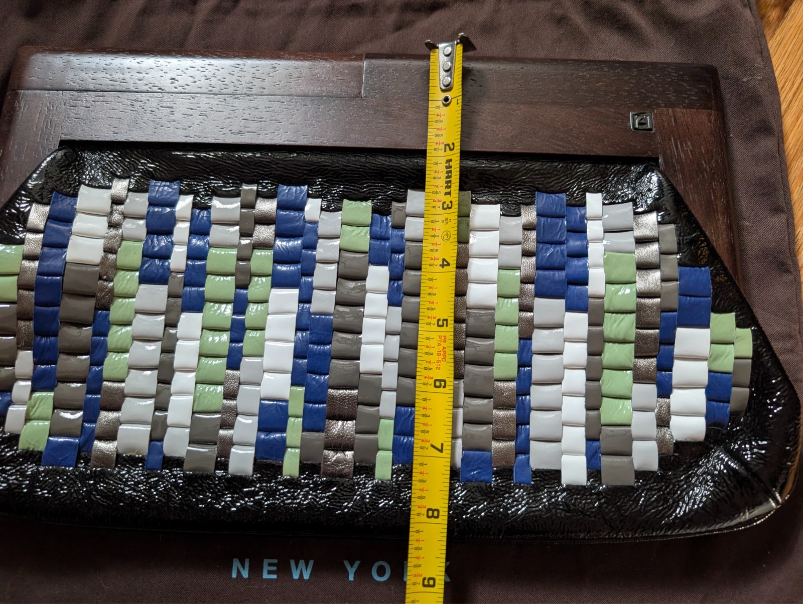 NWT Rafe New York for Tibi Woven Leather Mosaic Wood Frame Clutch Bag Dustbag