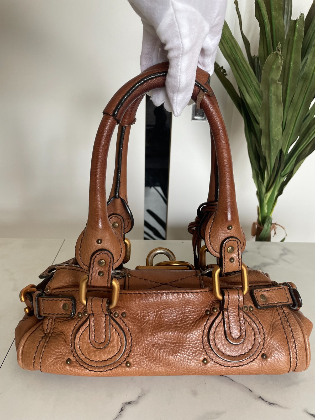 Chloe Paddington Mini Tan Brown Leather Handbag w/Padlock & Key 260726