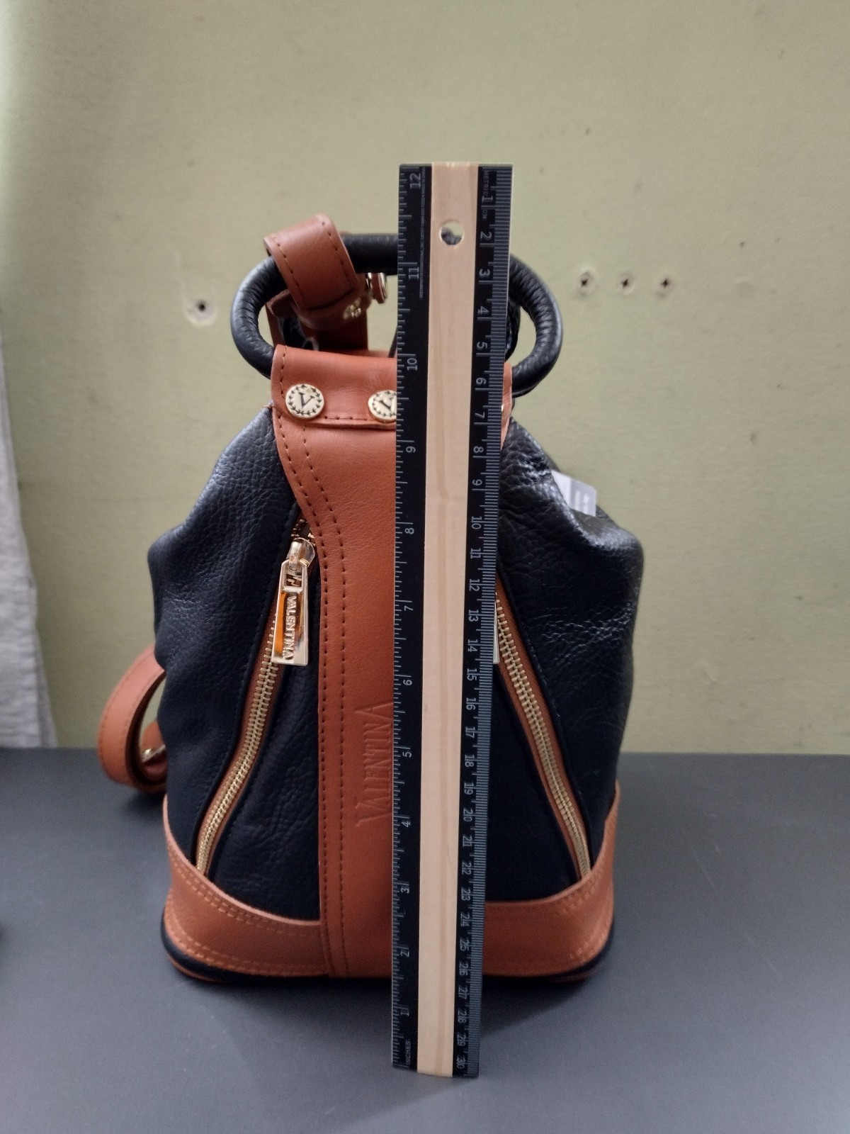 Valentina Leather Convertible Backpack /Shoulder Bag, Black Tan Bag, HANDMADE