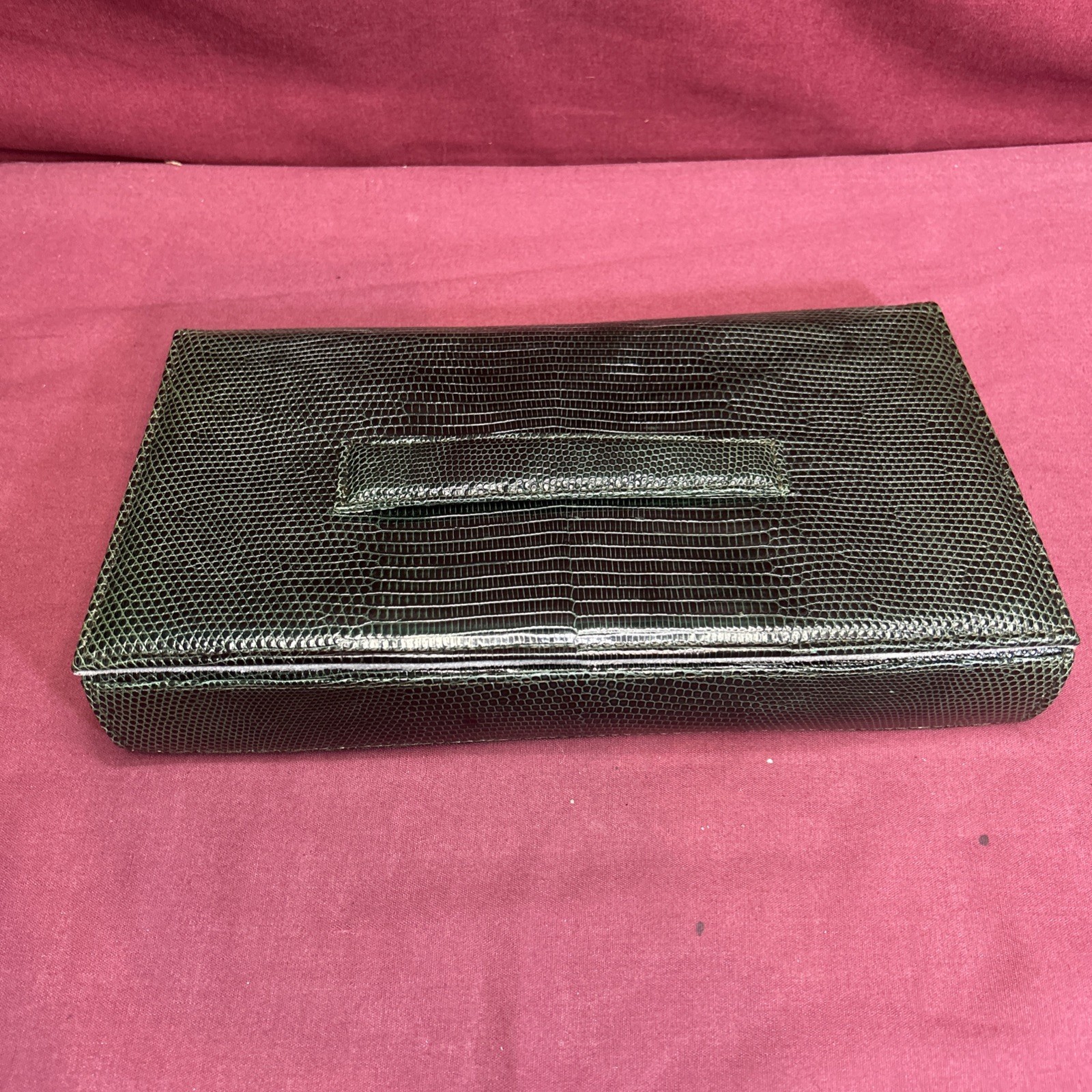 Vtg. Lai Italian Lizard Leather Green Clutch