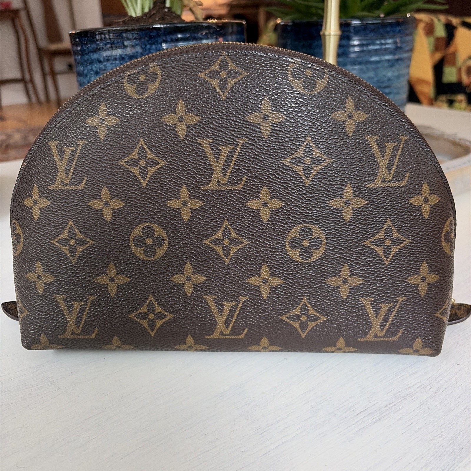 Louis Vuitton Trousse Demi Ronde Cosmetic Pouch M47520 Monogram Brown Authentic
