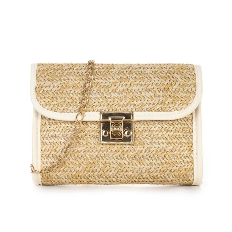 Women’s All Season Straw Solid Color Vacation Square Flip Cover Square Bag 