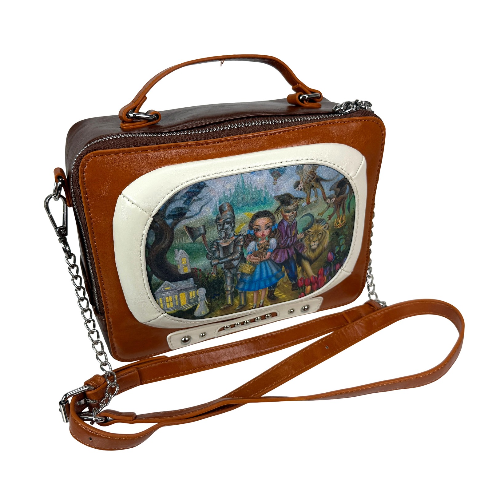 Womens TV Shaped Shoulder Handbag Wizard of Oz Vinyl Brown 9 x 6.5 In