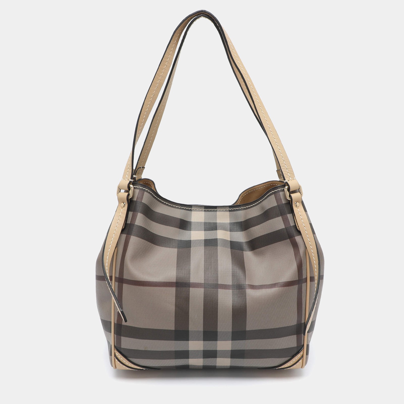 Burberry Canterbury Small Beige Smoke House Check PVC and Leather Tote