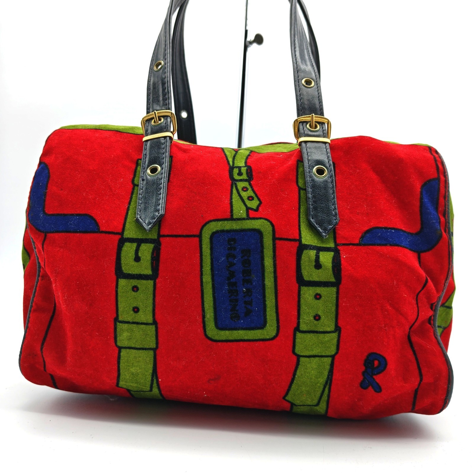 Roberta di Camerino Velour Handbag Red Mini Boston bag all-over print Leather