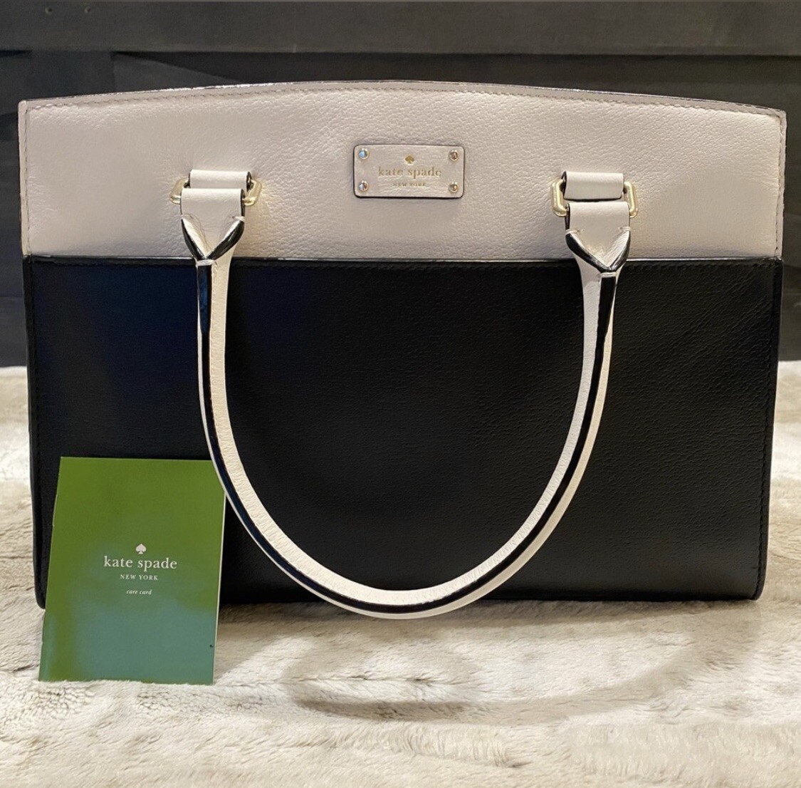 NEW💕$375 Kate Spade New York Grove Street Caley Leather Satchel, Black&White