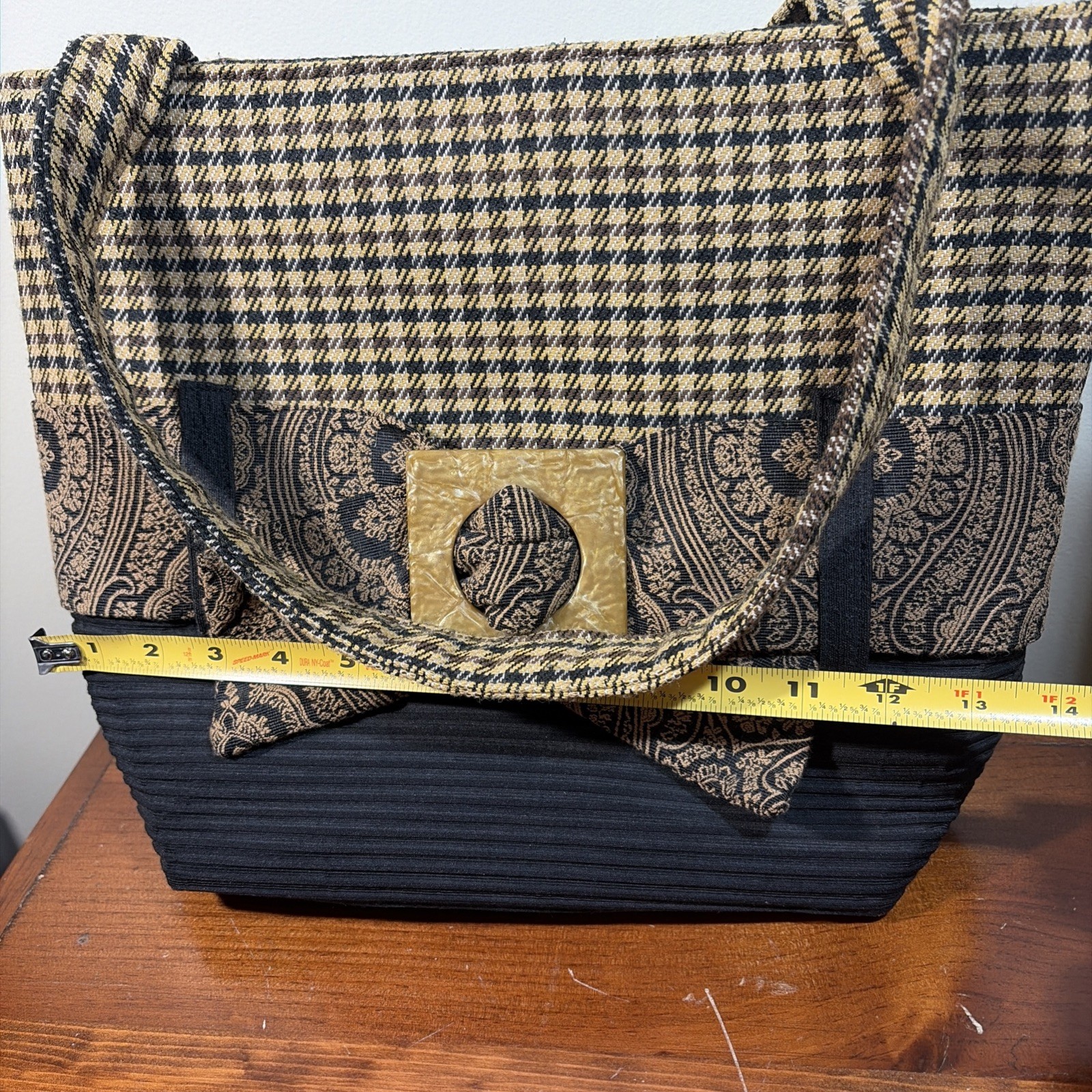 Carole Kyle Handbag Tote Brown/Black Beautiful Houndstooth Paisley Fabric Sturdy