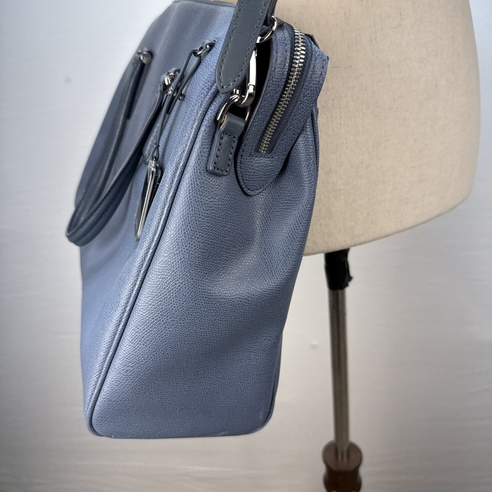 Tumi Sinclair Elaine Commuter Brief Tote Bag Cornflower Blue Leather Crossbody