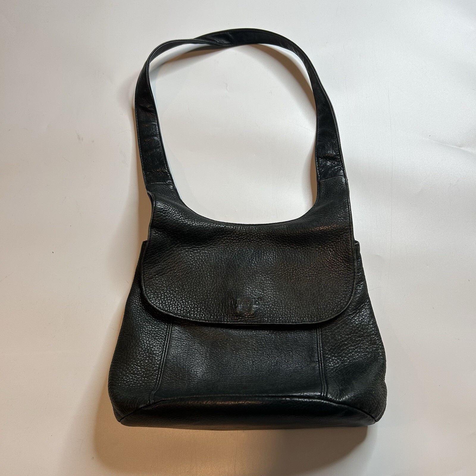 Tiganello Purse Black Leather Shoulder Bag Flap Snap Button Closure