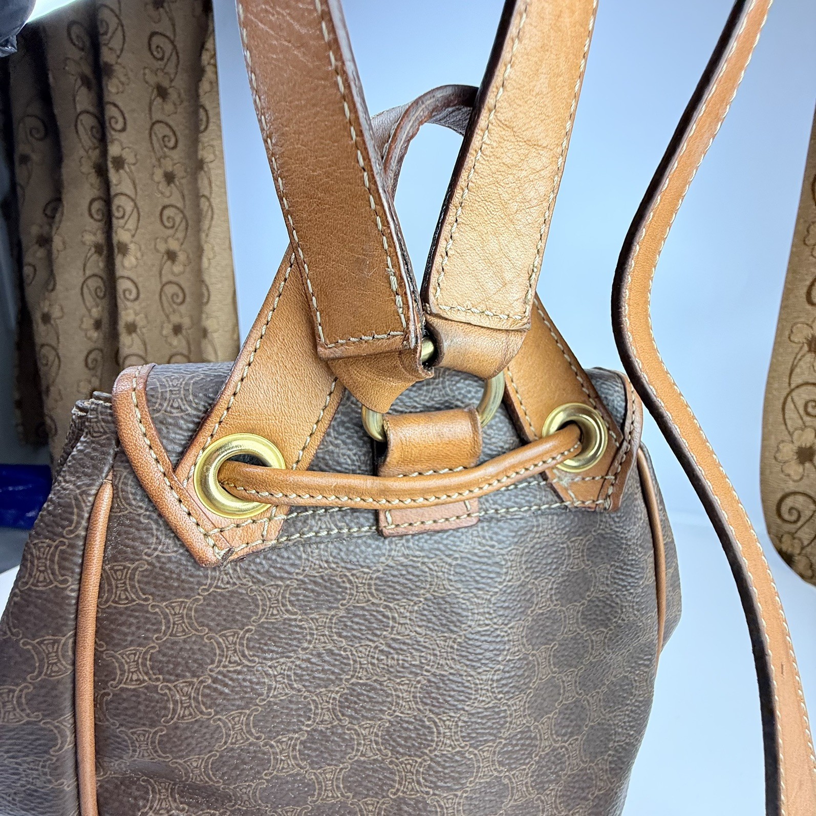 💫Authentic CELINE Macadam Monogram PVC & Leather Drawstring Backpack Vintage💫