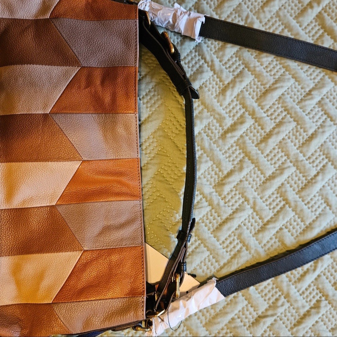 NEW orYANY Patchwork leather handbag with side zipper