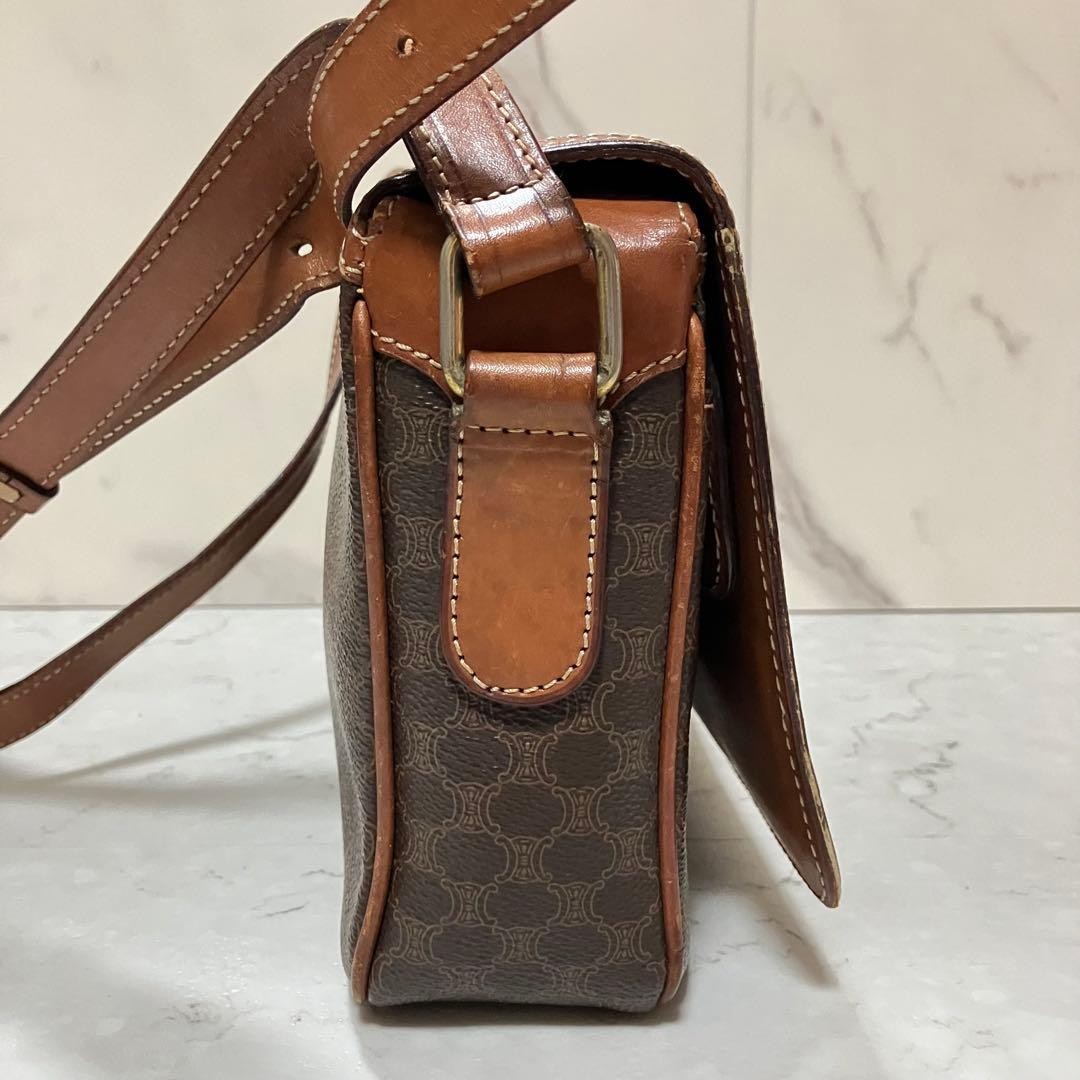 CELINE Shoulder bag Macadam Triomphe Leather Brown Vintage Authentic From Japan