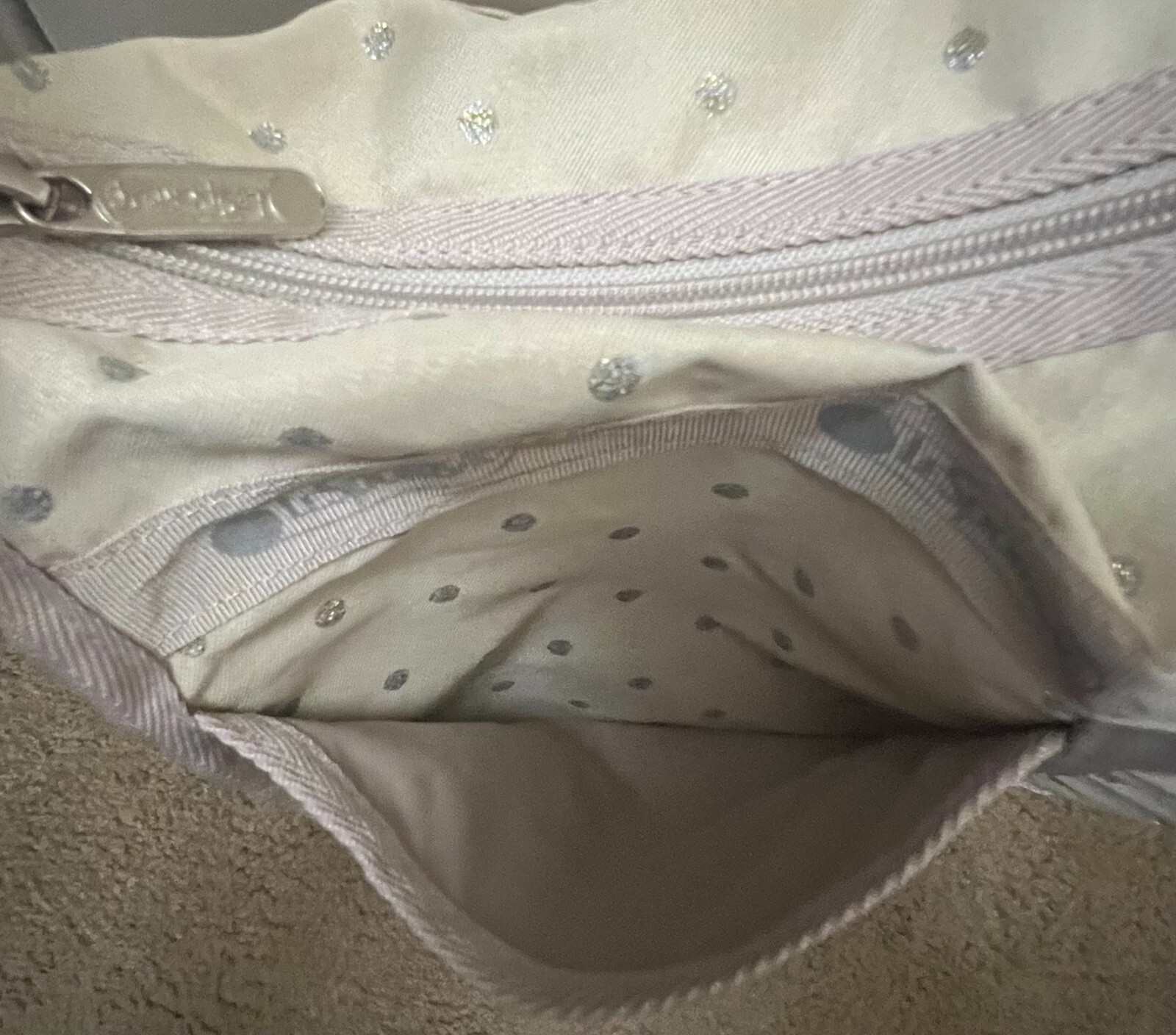 LeSportsac Cream Beige Crossbody Adjustable Strap 100% Polyester Glittering Dot