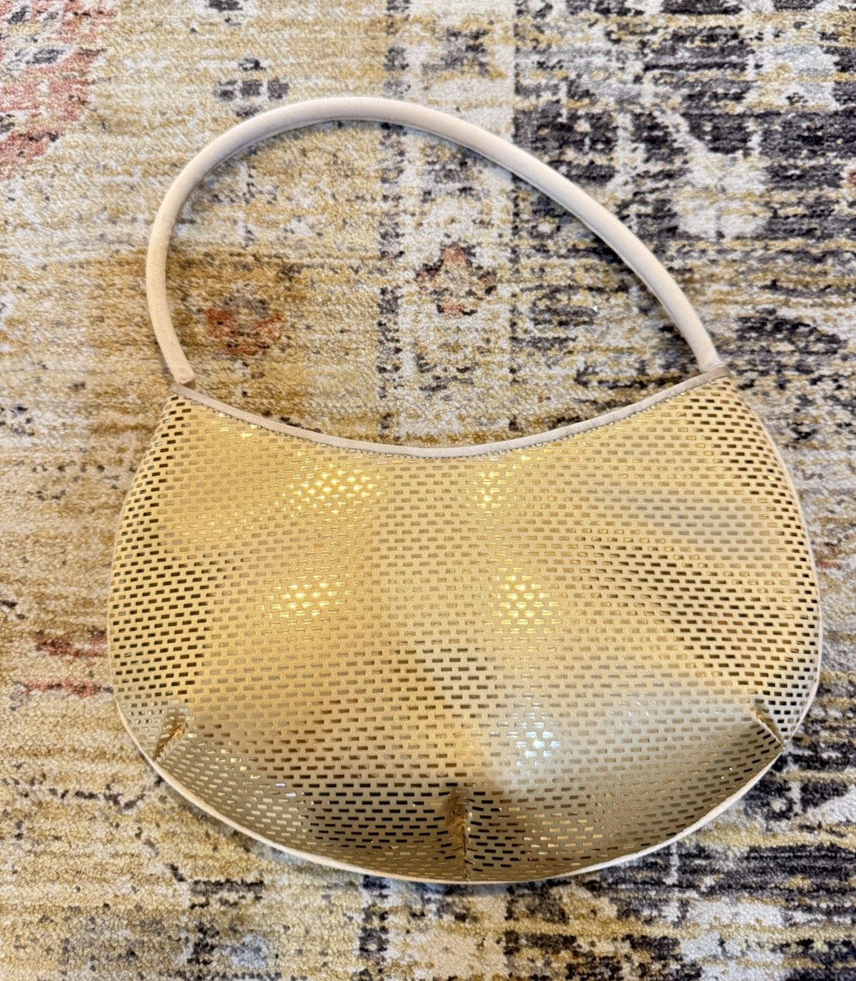 St. John Gold Metal Mesh Crescent Shoulder Bag, Zip Closure, Made in Italy