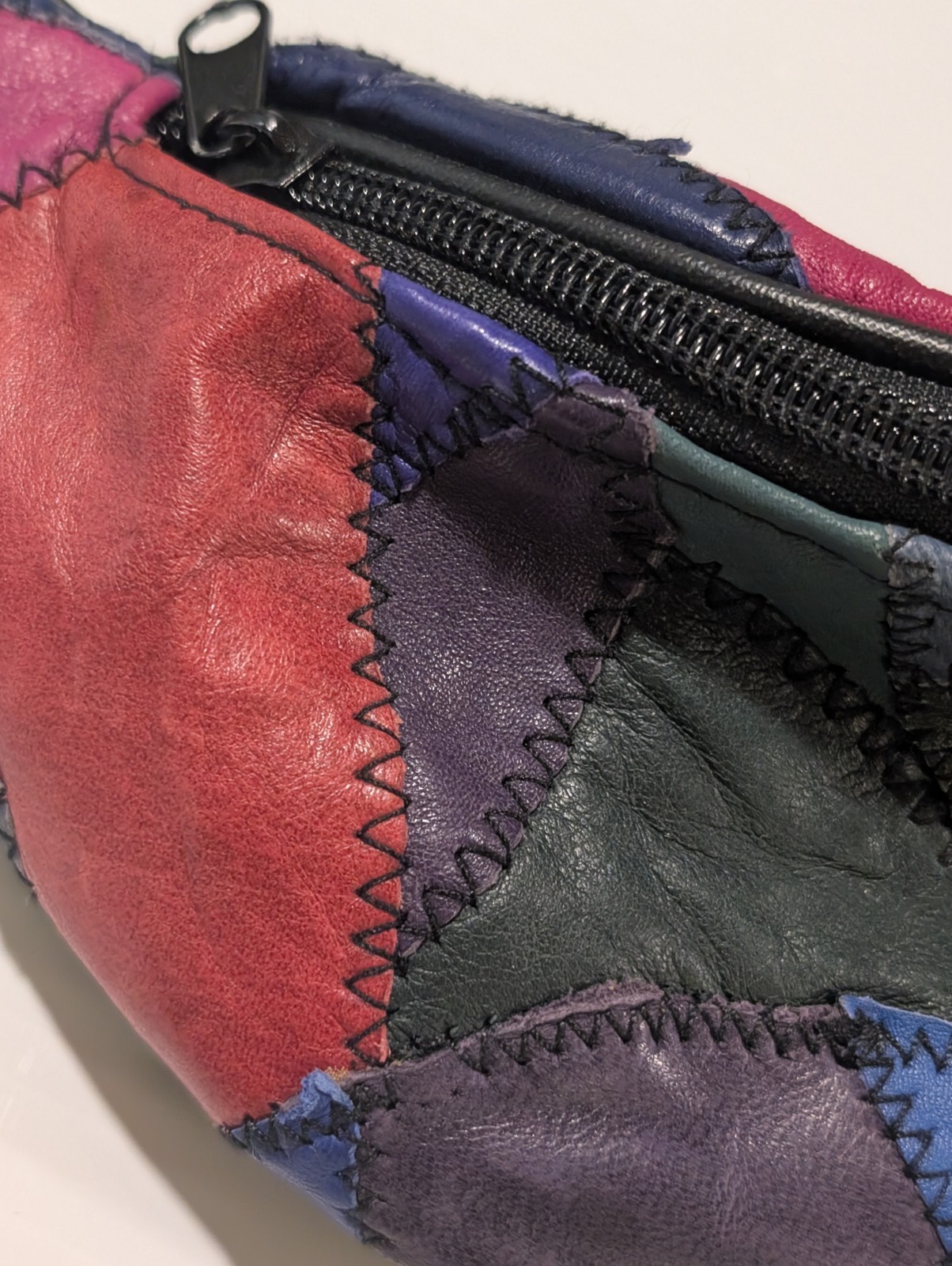 Vintage 80s 90s Patchwork Leather Waist Pack City Belt Bag Fanny Vibrant Mundi