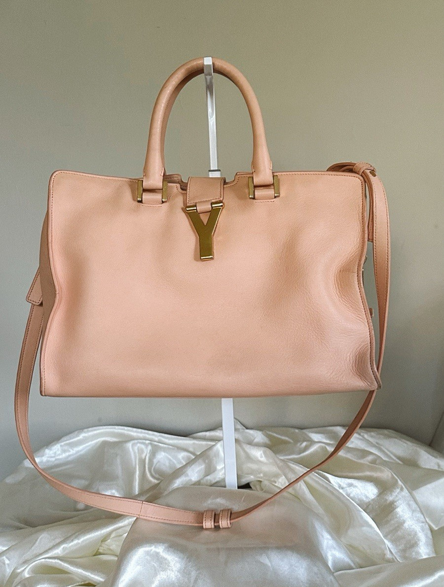 YSL Pink Satchel Bag Top Handle Zip Detachable Strap Gold Hardware Logo w/ COA