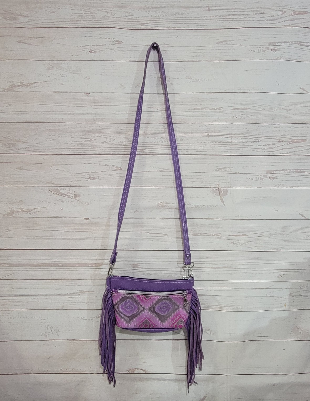 Dancing Cactus Designs Crossbody Bag Purple Leather Fringe Boho Western