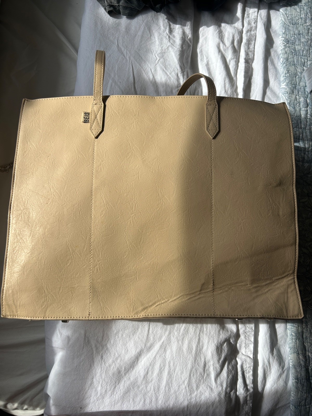 Beis Beige Large Tote Bag Zip Top Structured Shoulder Work Travel Purse Organize
