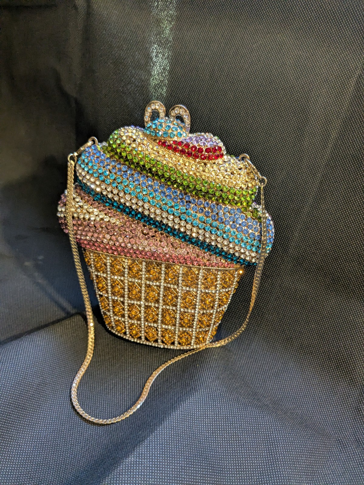 Natasha Couture Crossbody Crystal Cup Cake Green Pink Blue Amber Purse Bag New