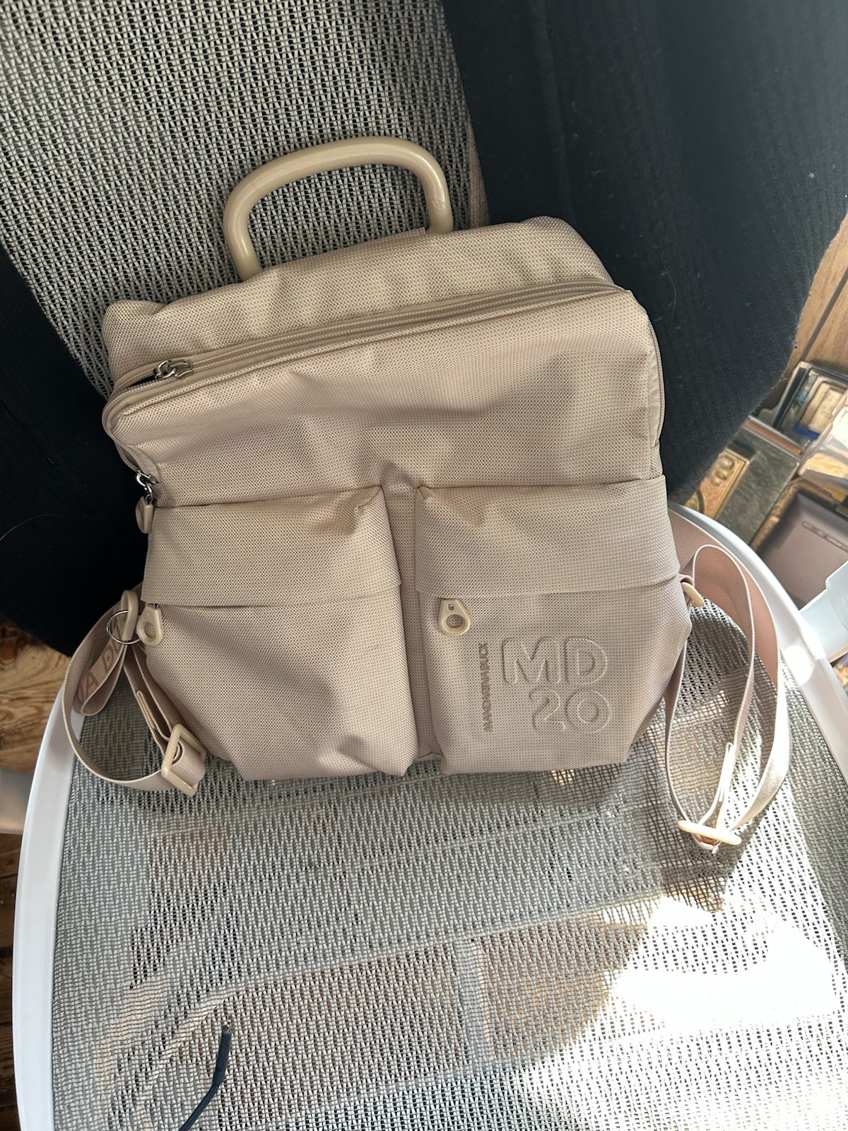 Mandarina Duck Slim Backpack With Handle Sand MD20 Excellent Condition Read