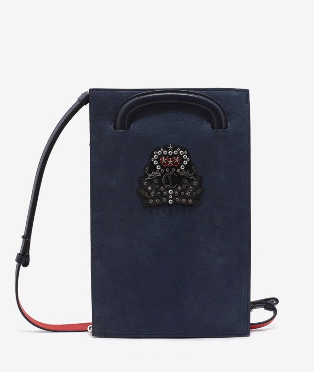 CHRISTIAN LOUBOUTIN Trictrac Small Nuit Blue Leather Portfolio with Crest-NEW