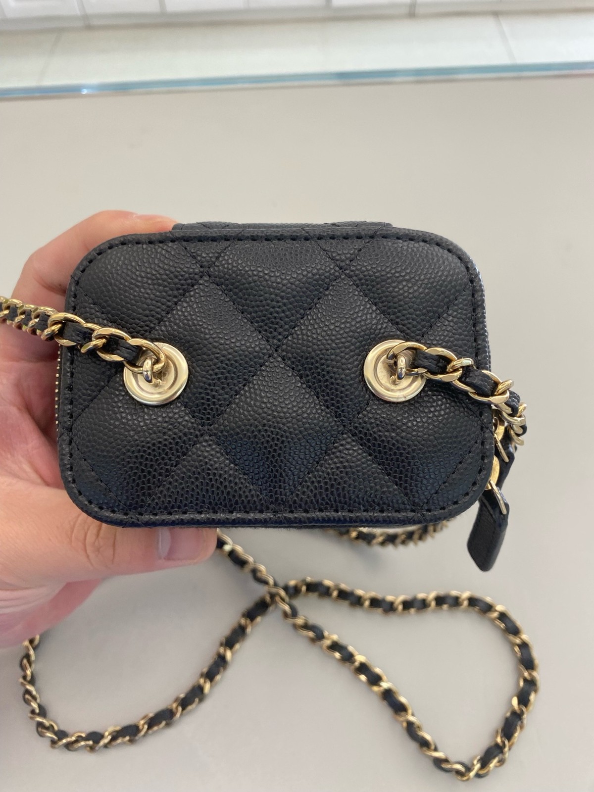 Chanel 23C Vanity Case w/mirror Black Caviar Leather Gold HW Chain [Duties Paid]