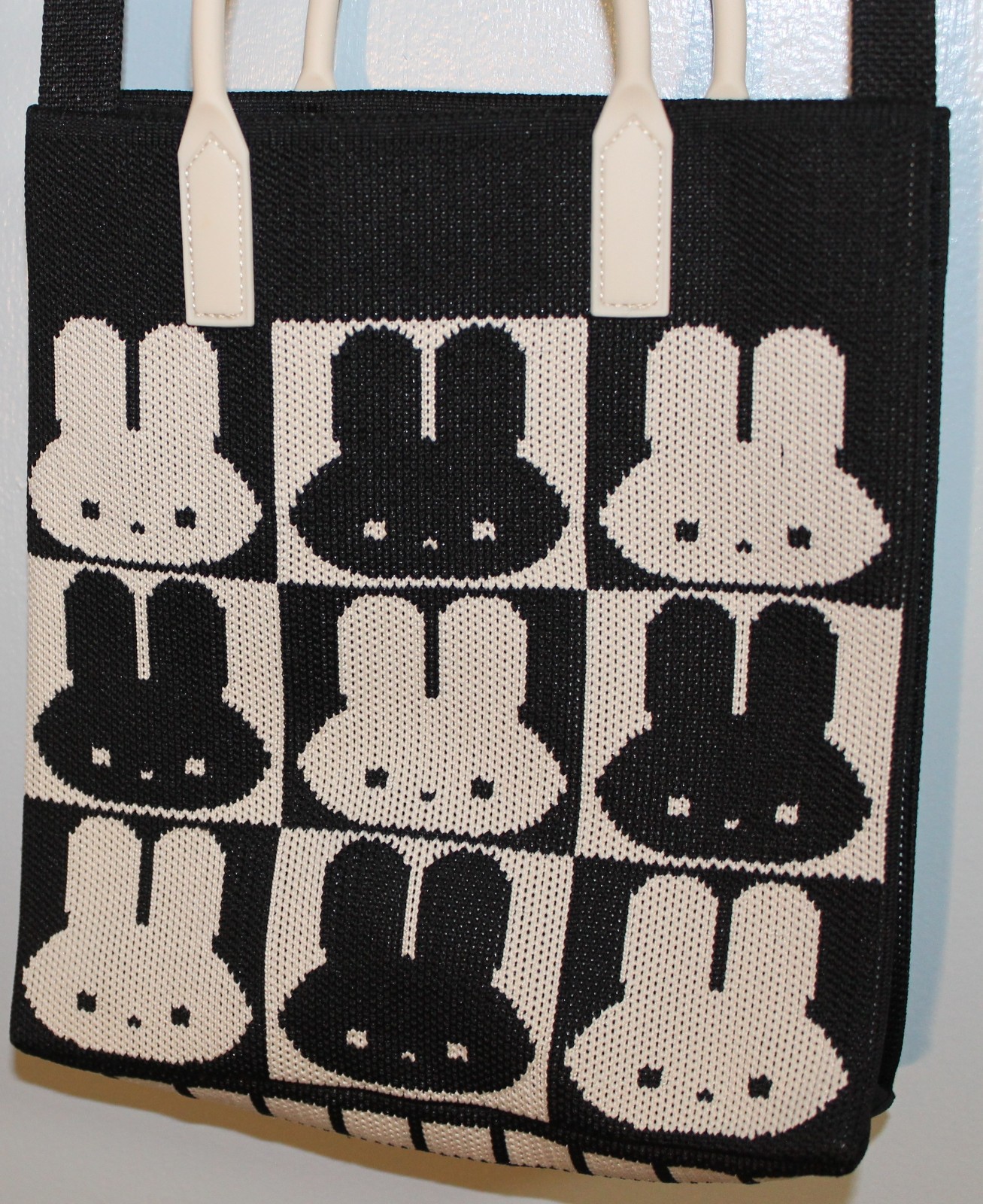 Modern BUNNY BLOCK Crossbody Purse Bag RABBITS Black and Beige Clean