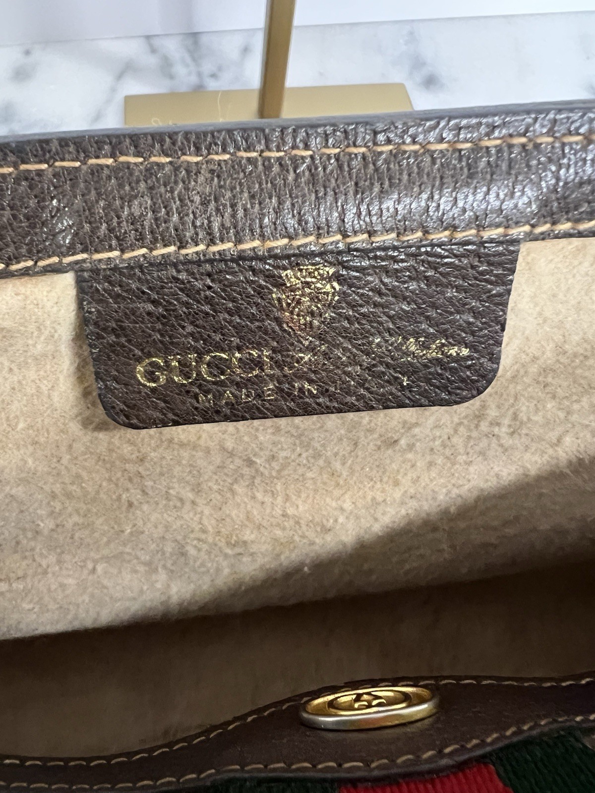 Gucci Clutch Handbag Ophidia GG Supreme Web Sherry Brown Med Vintage Authentic