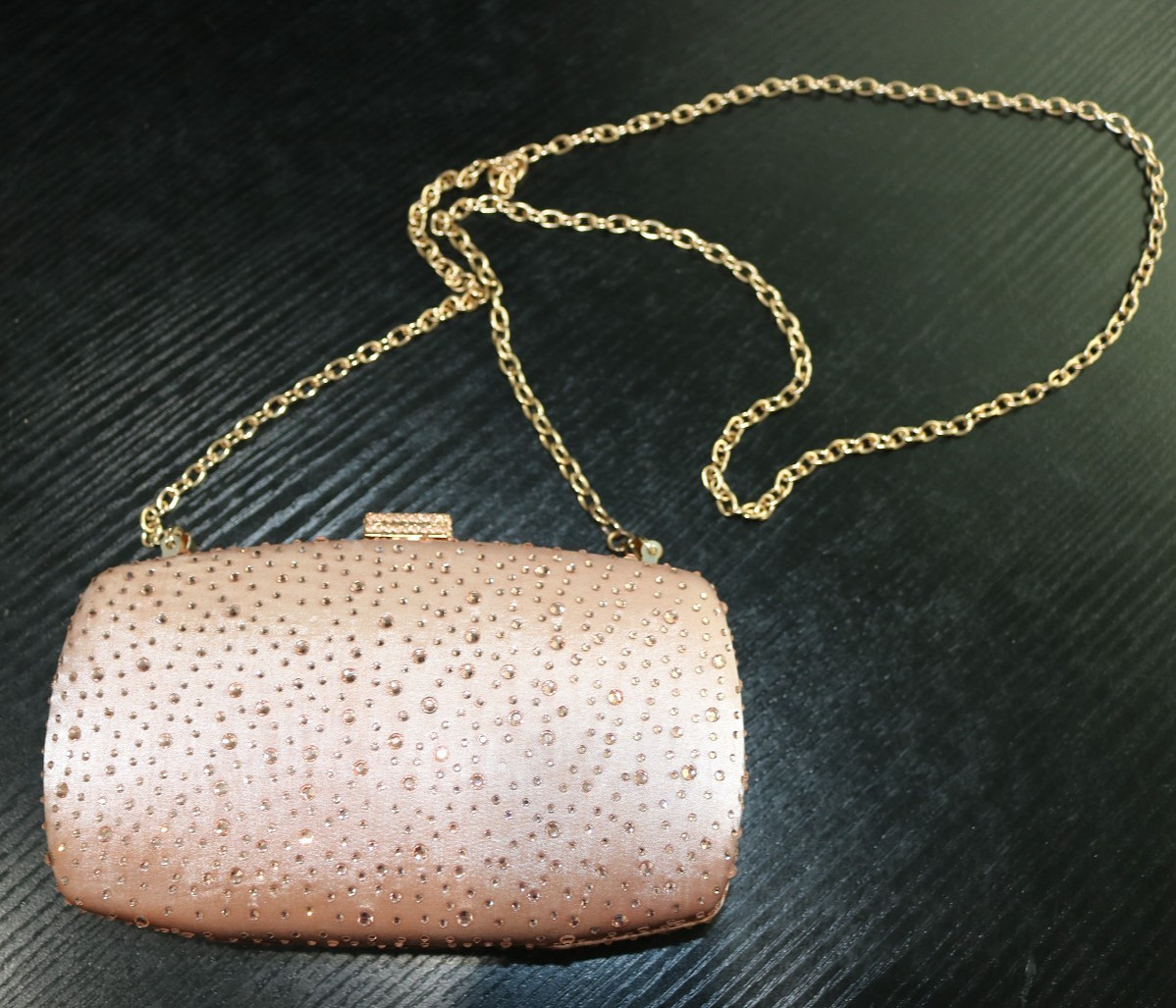 Encrusted Evening Clutch Shoulder Bag – Rose Gold Champagne Colored Party