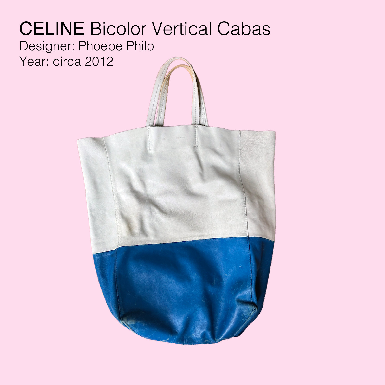 Celine – Bicolor Vertical Cabas Tote – Blue/Cream Leather – Phoebe Philo c.2012