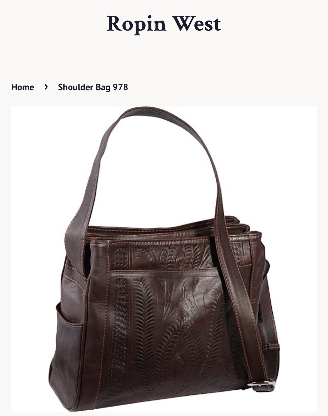 NWT Brown Tooled Ropin West Bag Style 978 Single Shoulder Strap Leather