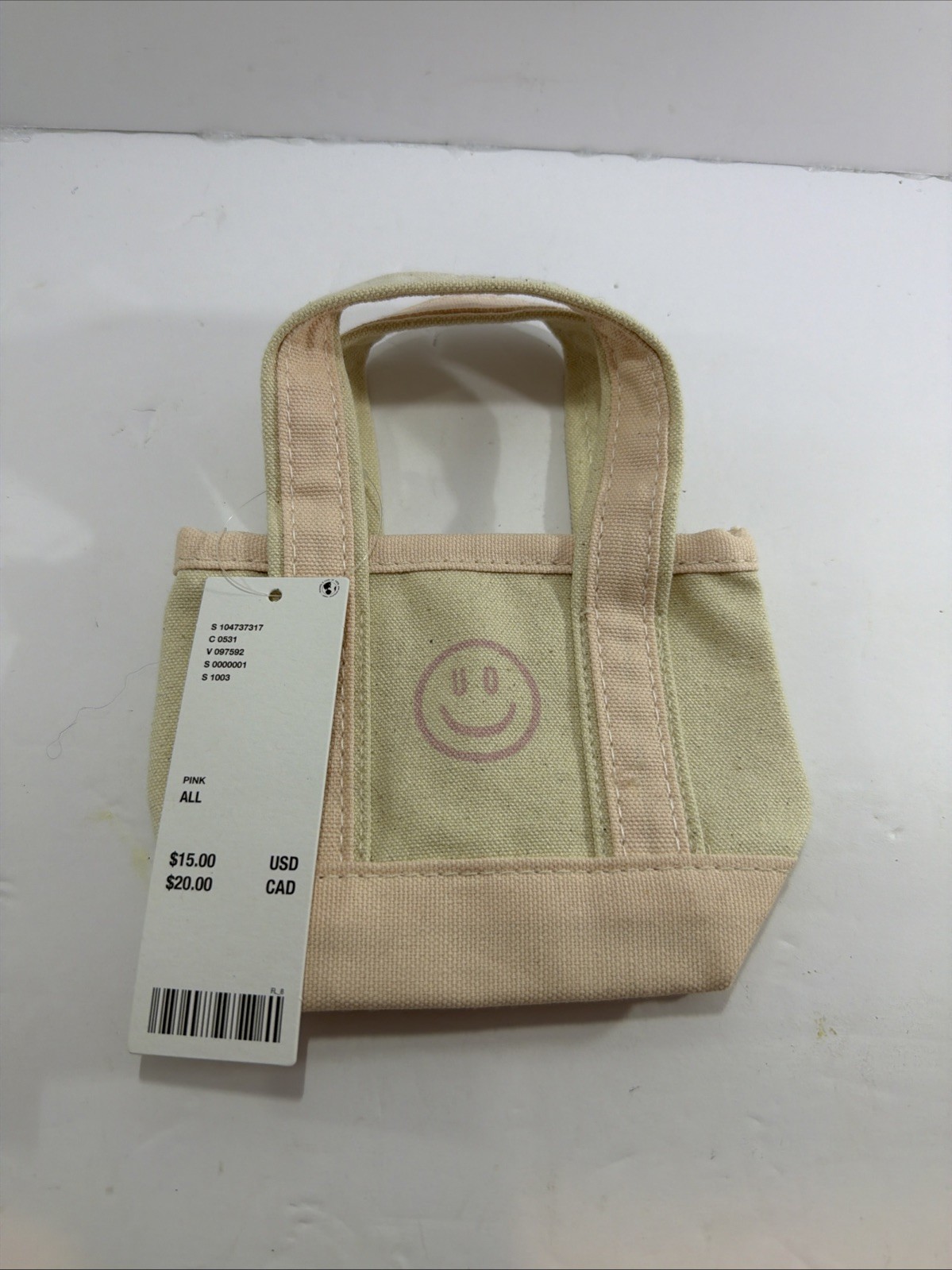NWT Urban Outfitters BDG Mini Canvas Tote Bag White Pink Trim 6″ Small