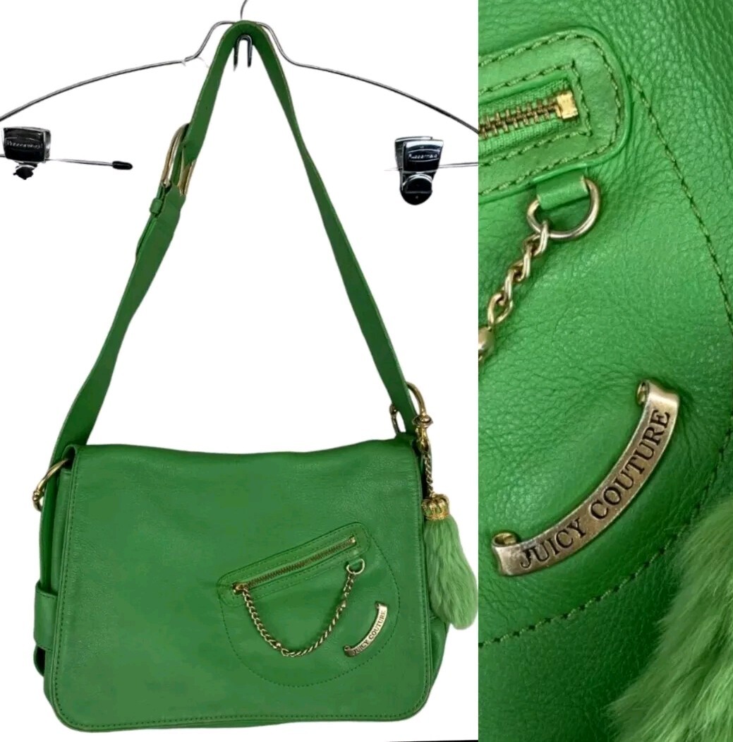 Vintage Y2K Juicy Couture Shoulder Bag Womens Grass Green Pebbled Leather