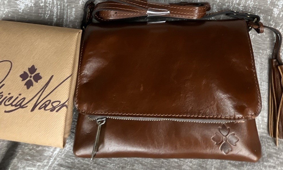 Patricia Nash Corfu Heritage Crossbody Bag Womens Medium Cognac Leather Flap Zip
