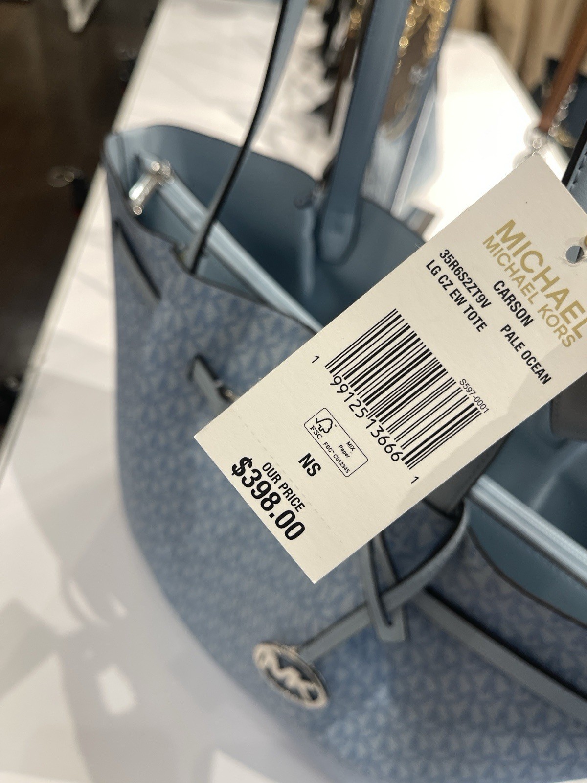 MICHAEL KORS Carson Large Signature Logo Tote Bag pale ocean NWT