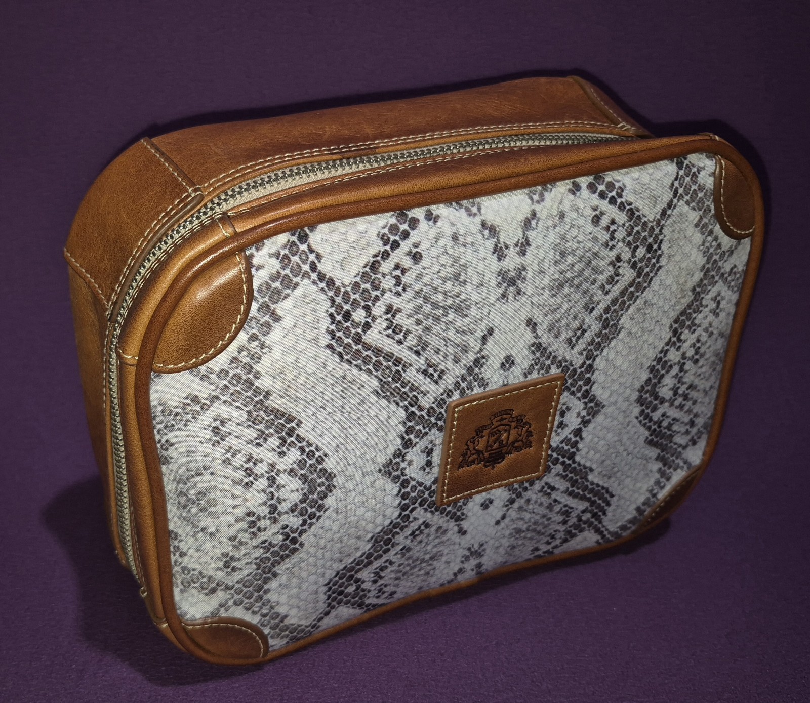 🔥Barrington Edward Jones Snakeskin Tan Leather Cosmetic Toiletry Zip Bag Travel
