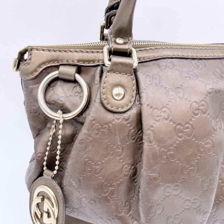 GUCCI Sukey GG Embossed 2-Way Handbag Shoulder Bag Bronze Leather Gold-Tone …