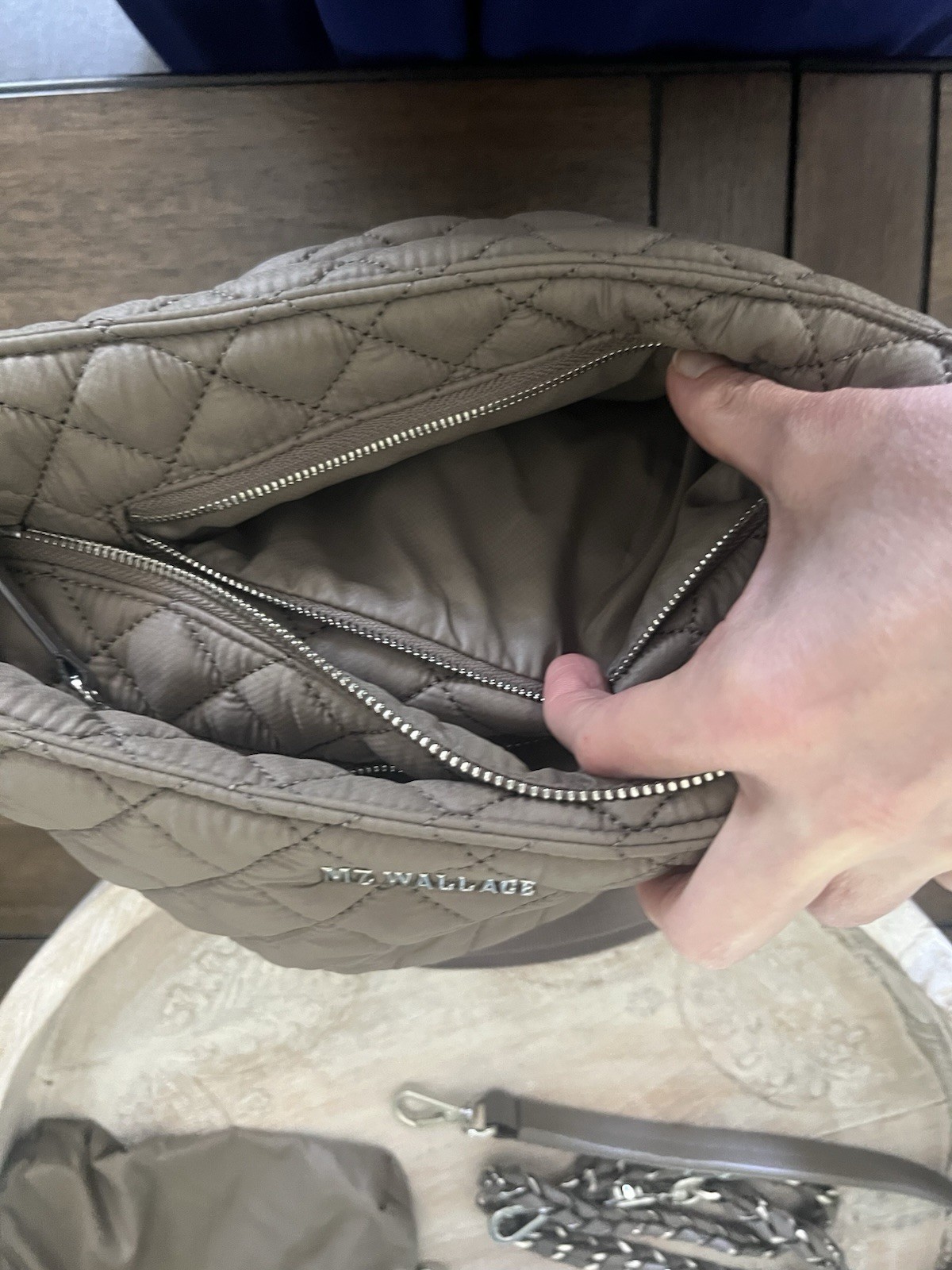 MZ Wallace Crosby Hobo in Morning Dove w/ silver hardware all 3 straps included