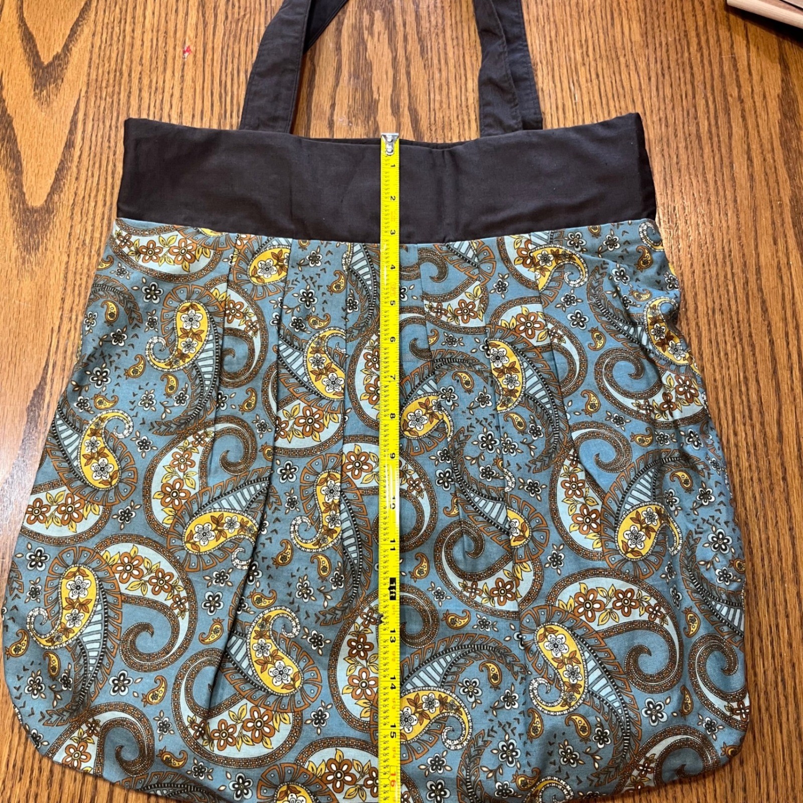 Handmade Paisley Tote Bag Shoulder Bag Purse Brown Blue Floral Print