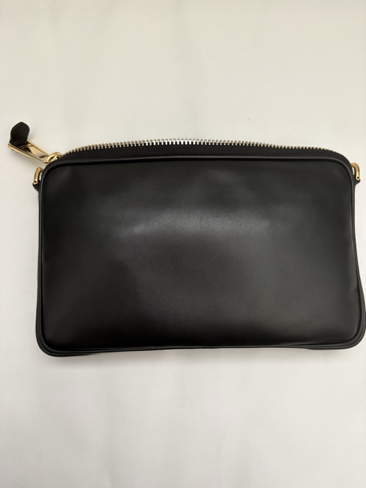 Authentic Moschino Logo-Print Wristlet Crossbody Pouch Bag Black White Leather