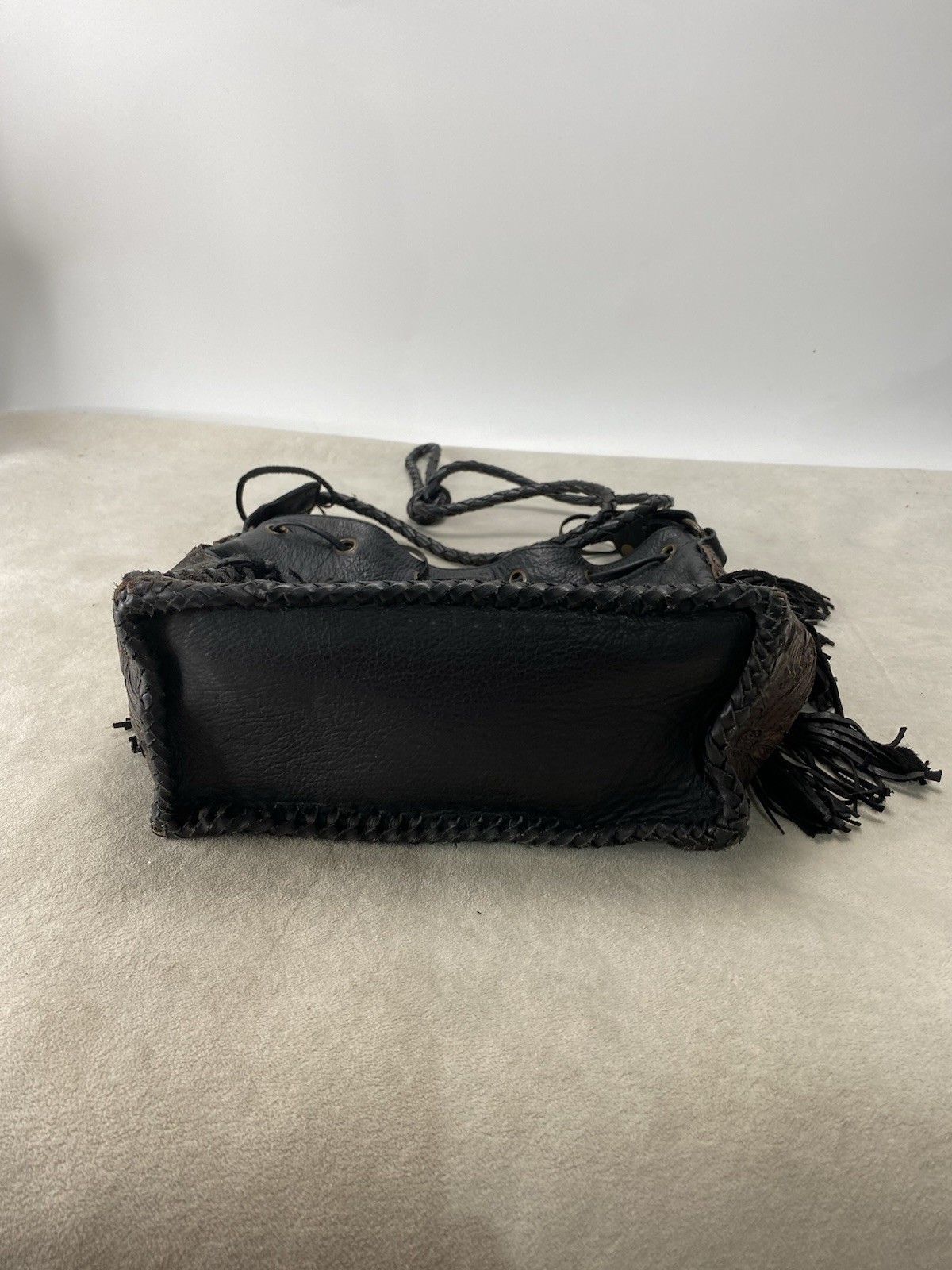 Kobler Brown and Black Tooled Leather Purse Fringe Crossbody Boho Southwestern