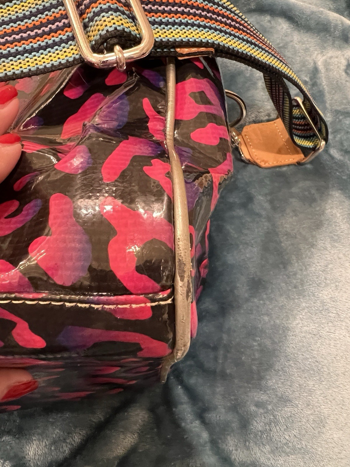Consuela Leopard Print Duffle Travel Weekender Bag Pink Purple Detachable Strap