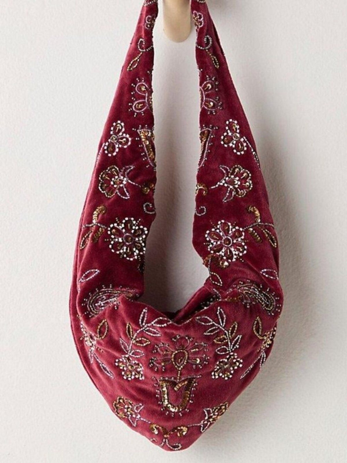 FREE PEOPLE Nashville Nights Beaded Sequin Velvet Shoulder Bag In Deep Red NWT
