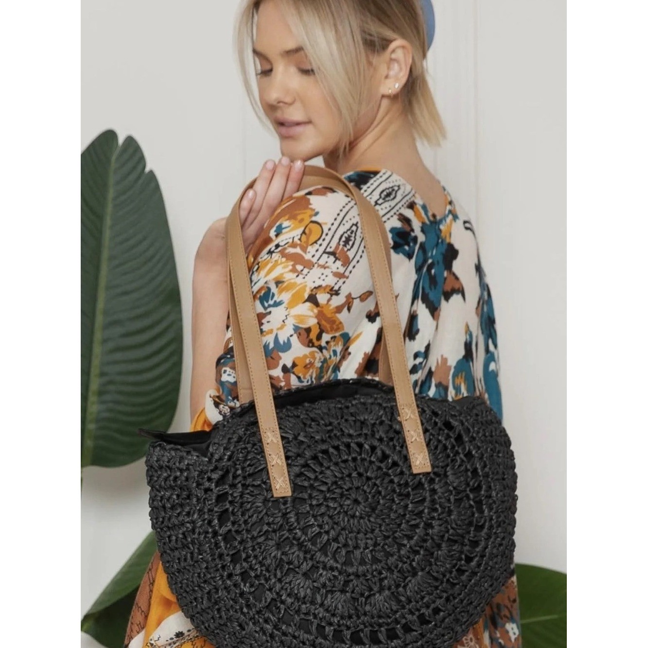 C’Est La Vie Black Crochet Straw Tote Bag | Boho Beach Shoulder Bag