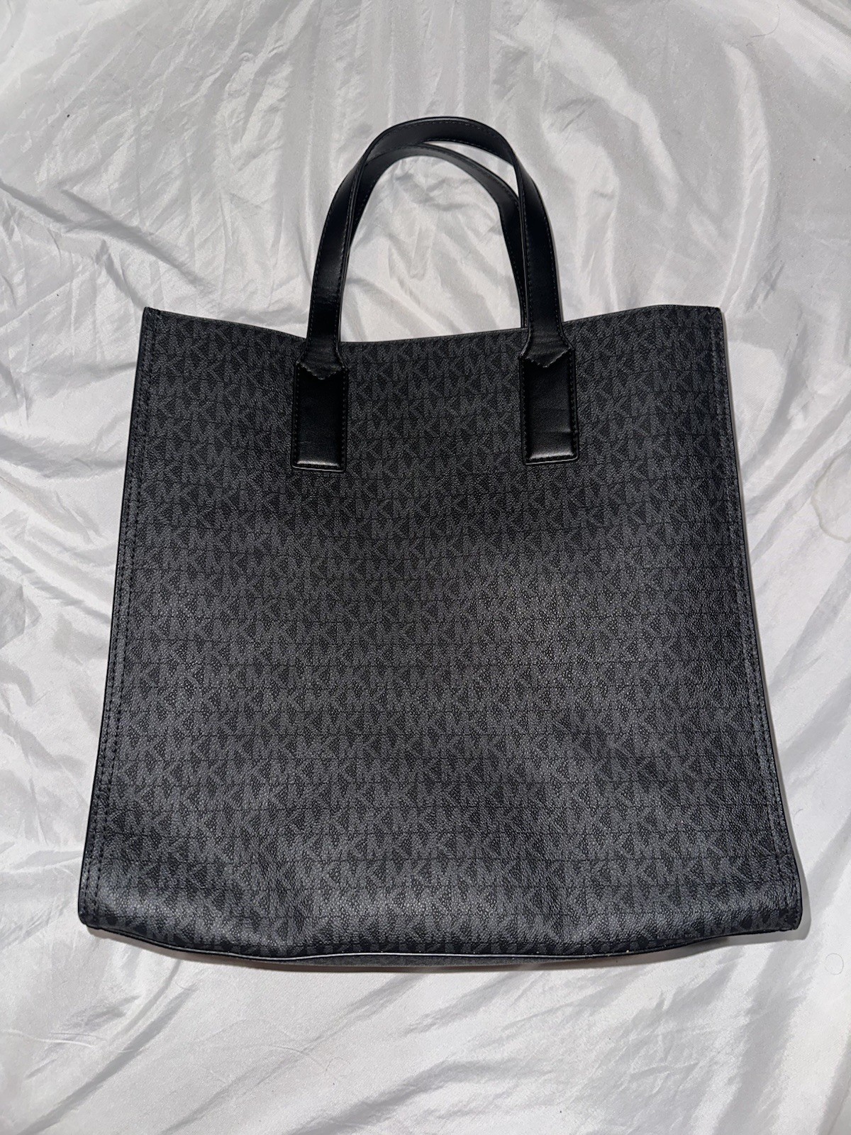 Michael Kors Black Signature MK Large Tote Shopper Bag Leather Trim Shoulder Bag