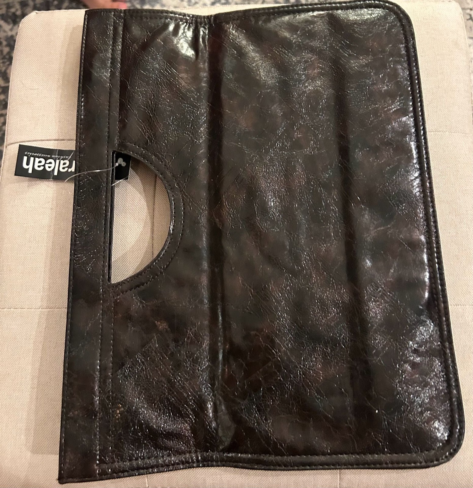 Shiraleah Brown Faux Leather Cut-Out Handle Foldover Clutch Bag