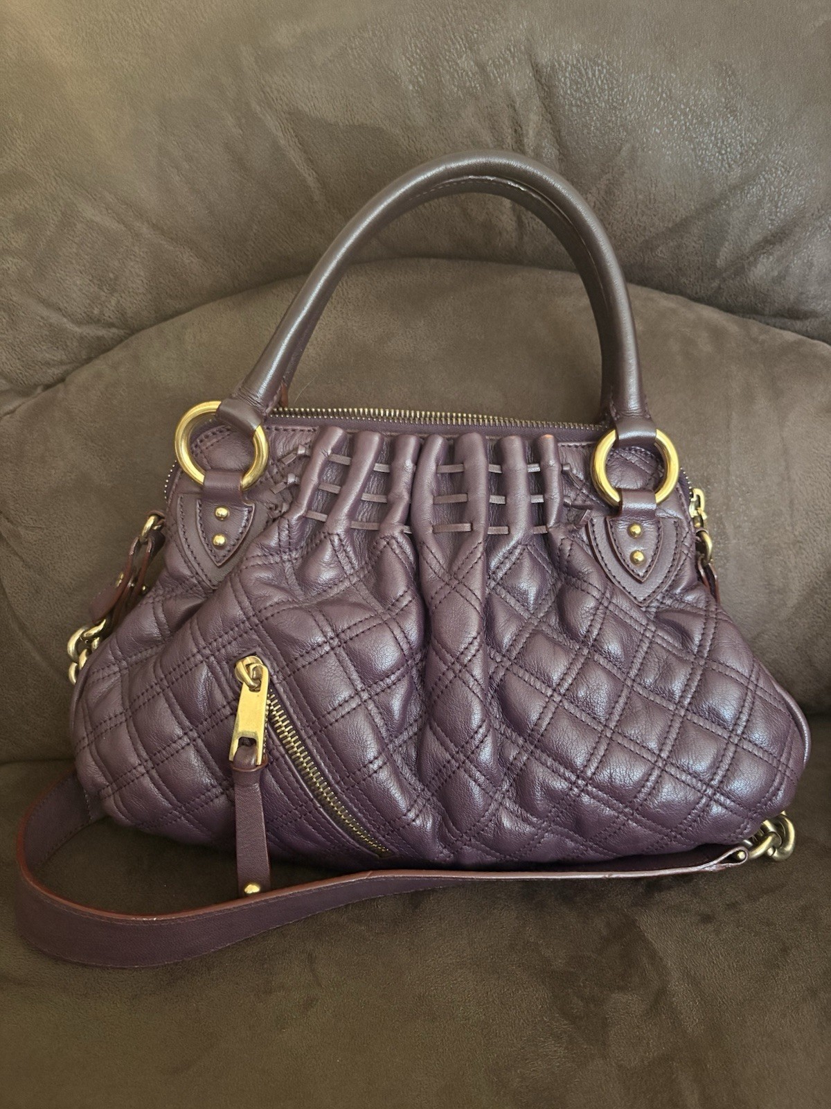 Marc Jacobs Cecilia Quilted Satchel Handbag Gold Hardware Chain Strap..