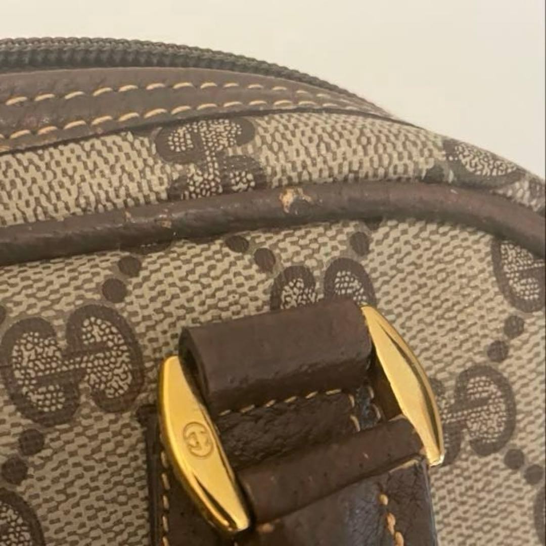 GUCCI GG Shoulder Bag Ziplock Leather PVC Brown Beige Gold Hardware From Japan